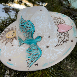 "Bluebird, Sunshine & Love in Lace" Hand Painted Hat
