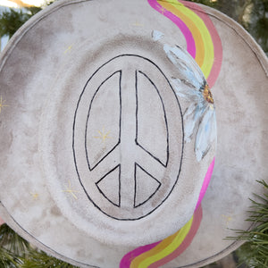 "Peace, Daisies & Magic" Western Brim Vegan Suede Hand Painted Hat