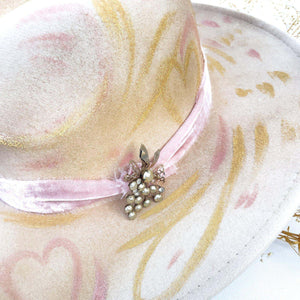"Summer Sunshine~ 'S Dove" Cream Vegan Felt Hand Painted Hat